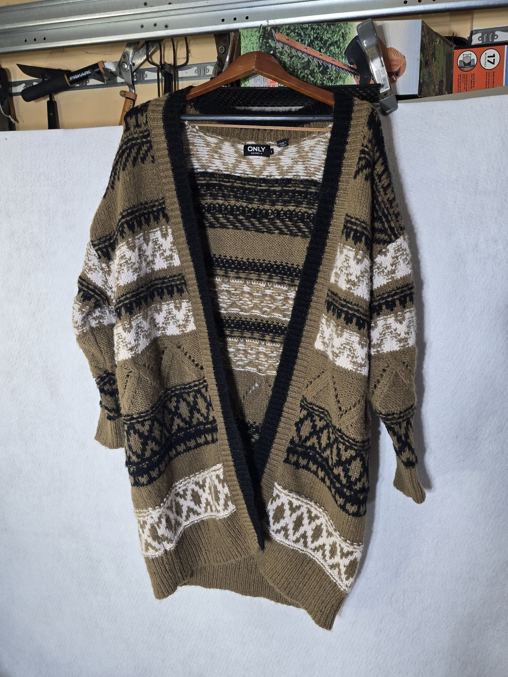 ONLY Tan Patterned Open-Front Sweater Cardigan Size S